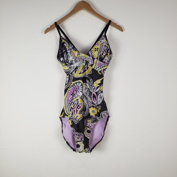 Athleta Other - Athleta Dark Gray Floral Swimsuit 36C 34D 32DD